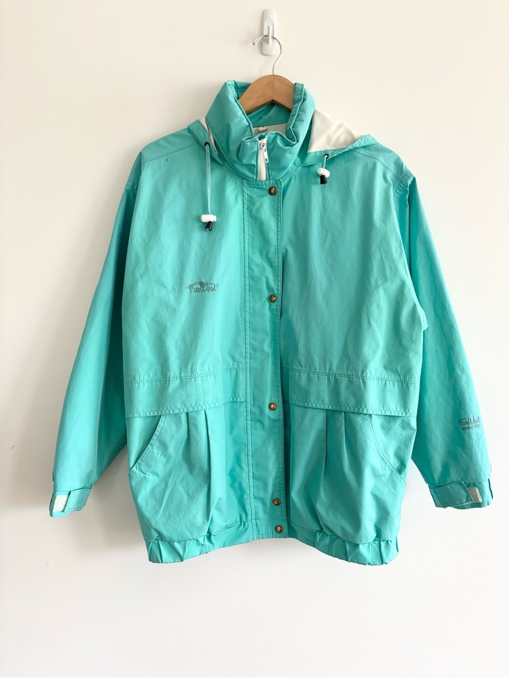 Vintage 90s FarWest Turquoise Lightweight Gore-Tex Windbreaker Rain Jacket - Picture 2 of 14